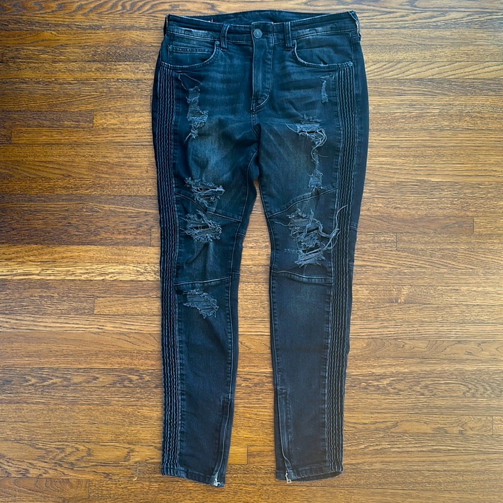 Men’s True Religion Black Skinny Stretch Mick fit Jeans with leg zippers